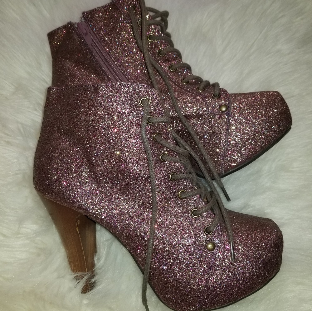 Pink Glitter High Heel Boots